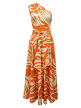 Fashion Print One Shoulder Lace-up Slim Maxi Dress