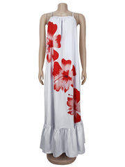 Straps Backless Flower Print Loose Pleated Maxi Dress