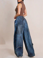 Vintage Asymmetric Button Loose Jeans