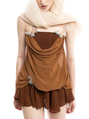 Sexy Strapless Butterfly Mesh Ruffle Mini Dress