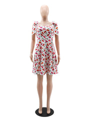 Square Neck Sleeveless Print Midi Dress