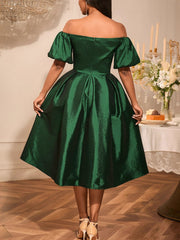 Elegant Shiny Off Shoulder Cinched Waist Party Dress