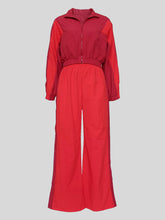 Colorblock Zipper Lapel Straight Pant Sets