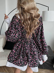 Doll Collar Flower Print Cinched Waist Mini Dress