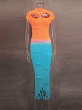 Sexy Hollow out Gradient Color Knit Dress