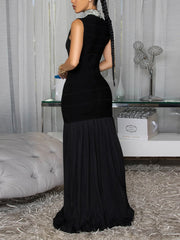 Elegant Beading Zipper O Neck Sleeveless Maxi Dress