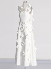 Sexy Sleeveless Ruffle 3D Flower Slim Maxi Dress