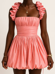 Elegant Sleeveless High Waist Ruched Bubble Mini Dress