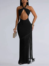 Sexy Halter Lace-up Fringes Maxi Dress