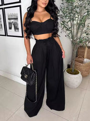 Fashion Crop Camisole Wide-Leg Pants Two-Piece Set