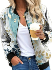 Fashion Zip Floral Print Casual Jacket