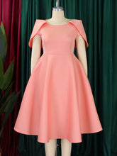 Solid Color Short Sleeve Cape Dress