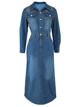 Fashion Lapel Button High Waist Slim Denim Dress