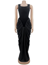 Elegant Velour Patchwork Ruched Slim Maxi Dress