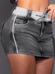 High Waist Lace-up Denim Package Hip Skirt