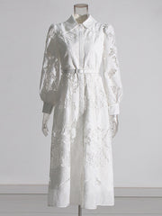 Solid Elegant Hollow Out Patchwork Lace Dress