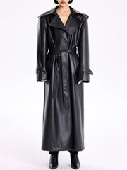 Fashion Faux Leather Trench Coat