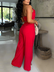 Sexy Ruched Bow Tube Casual Wide Leg Pant Sets