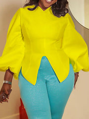 Elegant V Neck Puff Sleeve Shirt Top