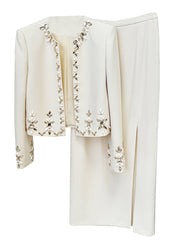 Boutique Crystal Embellished Cardigan Slit Skirt Sets