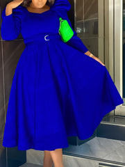 Solid Color Bubble Sleeves Party Dress