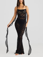 Sexy Backless Lace Streamer Spaghetti Strap Dress