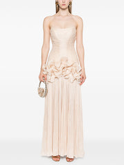 Fashion Strapless Ruffle Slim Maxi Dress