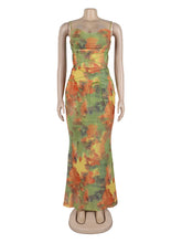 Sexy Tie-dye Spaghetti Strap Bodycon Maxi Dress