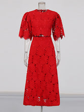 Elegant Embroidered Hollow Long Skirt Two Piece Sets