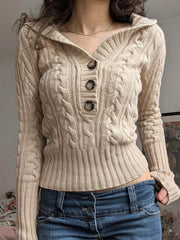 Vintage Hooded Cropped Knit Sweater