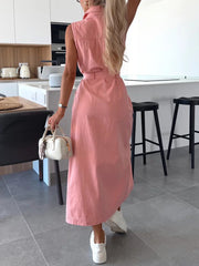 Sleeveless Single-breasted Lace-up Denim Dress