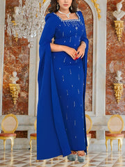 Elegant Rhinestone Cape Sleeve Slim Party Dress