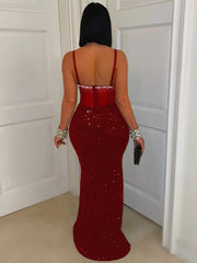 Gleaming Allure Rhinestone Maxi Dress