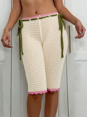 Fashion Hollow out Knit Drawstring Capri Pants