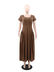 Fashion Patchwork High Waist Pleated Maxi Dress