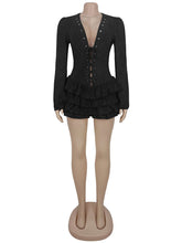 Fashion V Neck Lace-up Ruffled Tiered Mini Dress