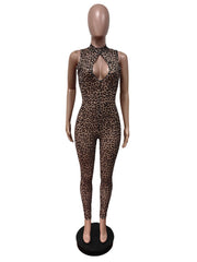 Sexy Leopard Print Sleeveless Elastic Jumpsuit