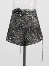 Fashion High Waist Sequin Floral Embellishment Shorts