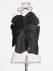 Sexy Lace-up Hand-beaded Floral Cropped Top