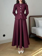 Round Neck Single Breasted Design Slim Skirt Set