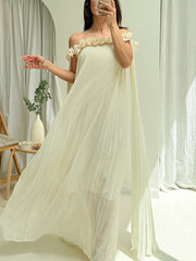 Elegant Off-The-Shoulder Flowers Folds Maxi Dress