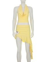 Sexy Backless Vest Asymmetric Ruffled Mid Skirt Set