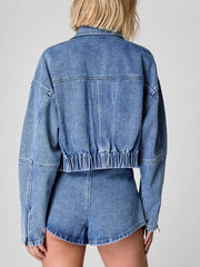 Fashion Zip Denim Bomber Jacket High Waist Shorts Sets