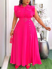 Elegant Sleeveless Shirt Top Slit Skirt Set