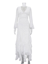 Sexy Slim Print Flare Sleeve Ruffles Maxi Dress