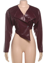 Sexy Cross Neck Irregular PU Leather Crop Jacket