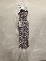 Corset Lace Contrast Leopard Print Fishtail Dress