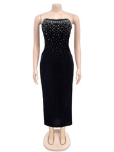 Fashion Strapless Velvet Rhinestone Maxi Dress