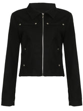 Retro Stand Collar Zipper Pocket Cropped Jacket