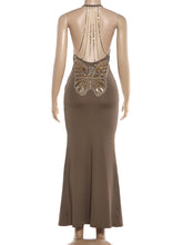 Sexy V-neck Open Back Chain Butterfly Maxi Dress